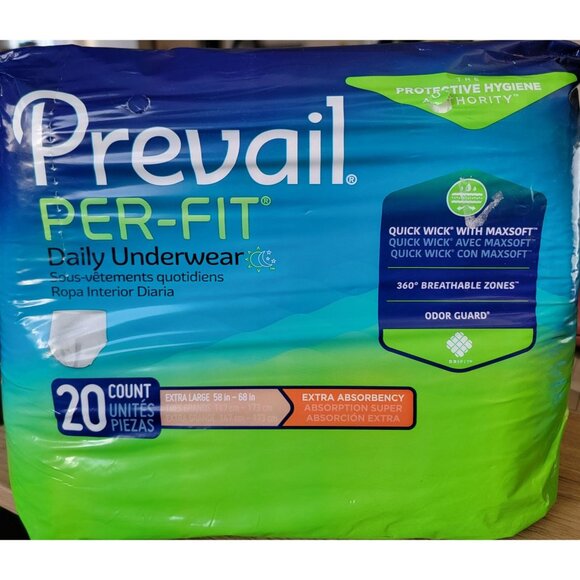 Prevail Per-Fit Daily Underwear Extra Large 20 Count 58"-68" Waist - Picture 1 of 5